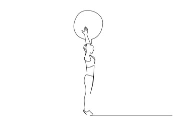 young athlete woman pilates ball balance sports health pose full body length line art design