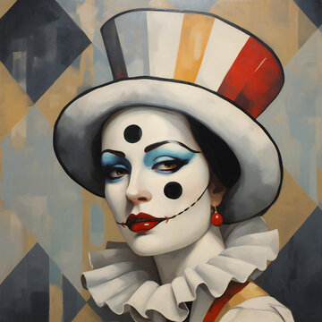 clown with a mask, portrait of a woman in style