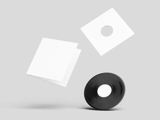 Floating White Blank Vinyl Mockup with Cover and packaging