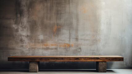 wooden bench with a concrete background - Powered by Adobe