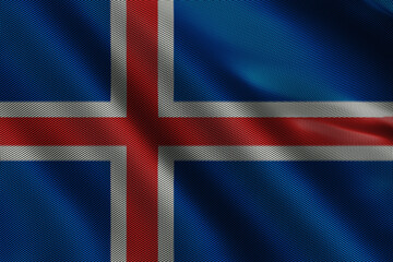 Fototapeta premium 3d illustration flag of Iceland. Close up waving flag of Iceland.