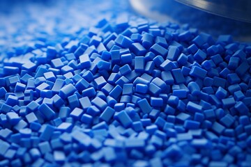 Close up of a two stacks of blue plastic polypropylene granules on a table, Generative AI - obrazy, fototapety, plakaty