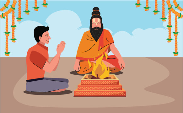 holy man, sadhu doing havan kund