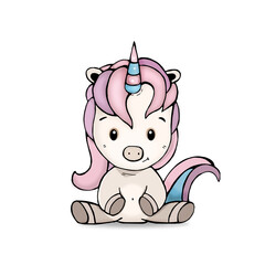 cute pony on transparent background. cute pink unicorn sit illustration. cute pink unicorn sit drawing legs apart
