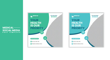 Obraz premium Medical Social Media Post Template, Healthcare Social Media Banner Template, Healthcare post social media banner ad, Medical and healthcare social media post template, 