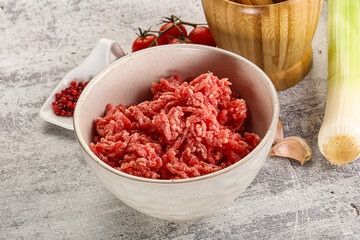 Minced beef meat in the bowl