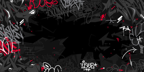 Dark Black Abstract Urban Style Hiphop Graffiti Street Art Vector Illustration Background Template © Anton Kustsinski