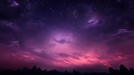 Night purple sky with clouds and stars