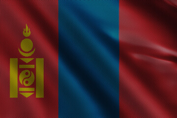 3d illustration flag of Mongolia. Close up waving flag of Mongolia.