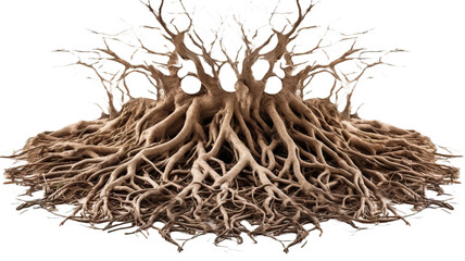 circle of tree roots isolated on white background cutout - obrazy, fototapety, plakaty