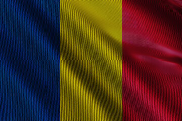 3d illustration flag of Romania. Close up waving flag of Romania.