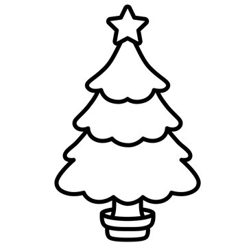 Cute Christmas tree outline cartoon doodle illustration	