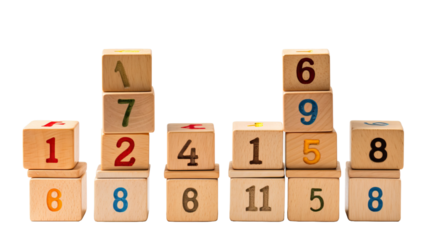 Collection of wooden blocks - numbers isolated on white background