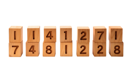 Collection of wooden blocks - numbers isolated on white background