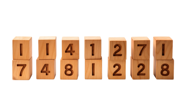 Collection of wooden blocks - numbers isolated on white background