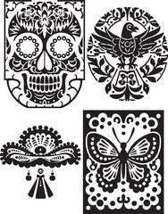 Fototapeta premium papel picado, Day of the Dead, Dia de los muetros. traditional Mexican banner paper cutting decoration