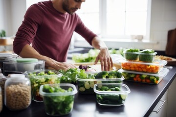 Man on a diet, preparing Healthy Homemade High-protein meal prep