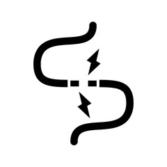 Black broken electric cable wire short circuit icon flat vector design