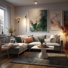 Photo A cozy and inviting living room with a light wood floor