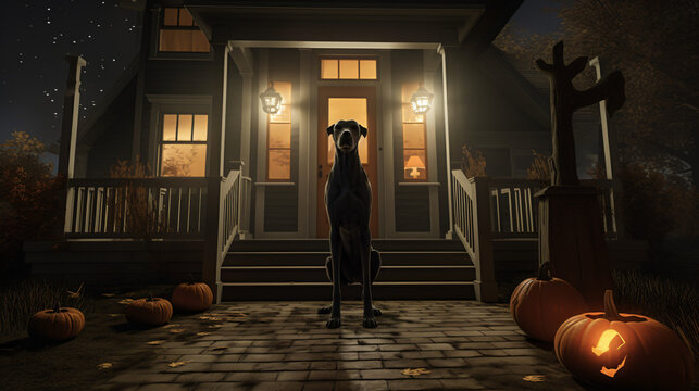 Ghostly dog guarding home entrance