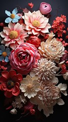 Set of different beautiful flowers on background. Floral flower illustration. Generative AI