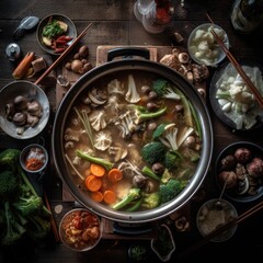 Photo A top down of a traditional Chinese hot pot fille