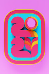 2024 new year card with 3d realistic year number on pink  background. 3D illustration. Volumetric figures 2024 at an angle, space for text for New Year's greetings, New Year's corporate banner