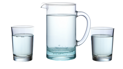 empty, half and full with water jug. Isolated on white background