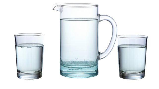 empty, half and full with water jug. Isolated on white background
