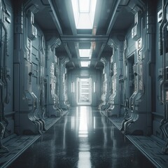 Photo futuristic hallway with robot parts