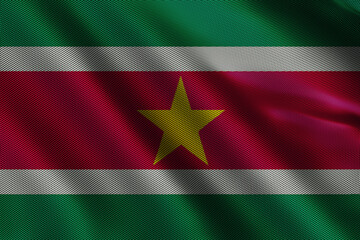 3d illustration flag of Suriname. Close up waving flag of Suriname.