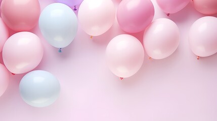 Balloon background in Aesthetic minimalism style. Soft pastel neutral colors elements for social media. Elegant design with blush pink minimal style. Baby blue or pink for baby shower invitation card - obrazy, fototapety, plakaty