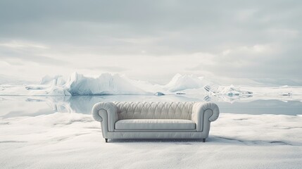 Photo minimalist white sofa isolated in the middle of the arctic art
