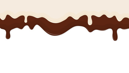 White and dark melted dripping chocolate vector background with Copy space