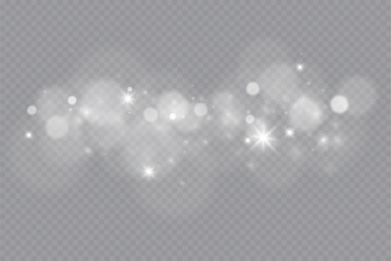 	
Sparkling magical dust particles. Dust sparks and white stars shine with a special light. Shiny elements on a transparent background.	