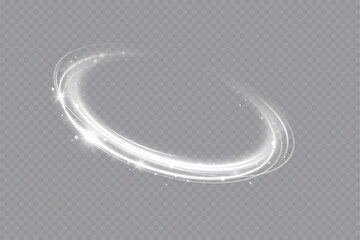 Glowing white spiral. Speed ​​abstract lines effect. Rotating shiny rings. Glowing circular lines. Glowing ring trail. Vector.	 - obrazy, fototapety, plakaty