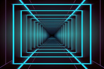Abstract blue neon lines endless tunnel