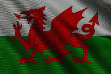 3d illustration flag of Wales. Close up waving flag of Wales.