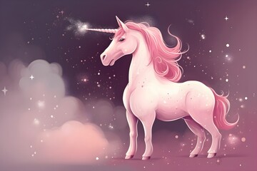 Naklejka na ściany i meble Pink unicorn fantastic illustration