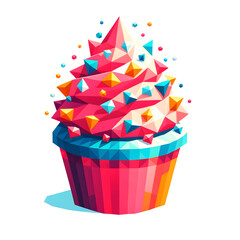 Vibrant Geometric Low Poly Cupcake Illustration - Concept of Modern Art, Sweet Celebrations, and Digital Design Trends