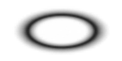 Abstract halftone oval monochrome frame with blur. Vector illustration with a dot pattern.