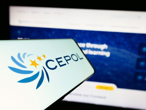 Stuttgart, Germany - 10-17-2023: Mobile phone with logo of European Union Agency for Law Enforcement Training (CEPOL) in front of website. Focus on center-left of phone display.