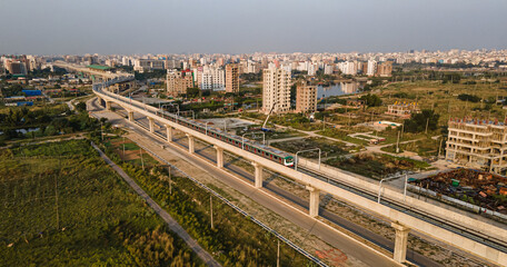 Cityscape of Dhaka, Bangladesh. Dhaka Skyline. Mass Rapid Transport of Dhaka City, Bangladesh. Dhaka Metro Mega Project of Bangladesh. Dhaka Metro Rail Project. 