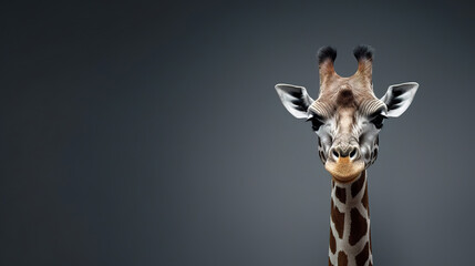 Front view of a giraffe on isolatedbackground. Wild animals banner with empty copy space