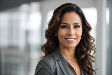 Fototapeta premium Corporate portrait woman caucasian confident businesswoman posing in office company indoors hands crossed smiling toothy successful top manager female girl employer business leader looking at camera