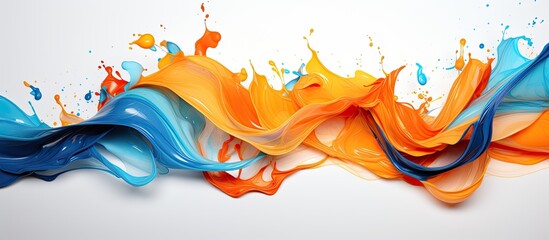 The paint flows in orange and blue on a background Isolated