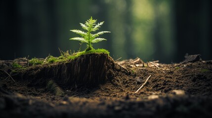 Fototapeta premium Young tree emerging from old tree stump