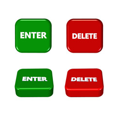 3D button enter or delete sign icon green and red color