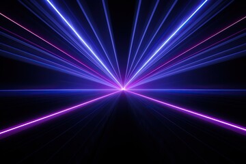 Blue and violet beams of bright laser light shining on black background Generative Ai