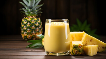 Healthy pineapple smoothie in glass scene.